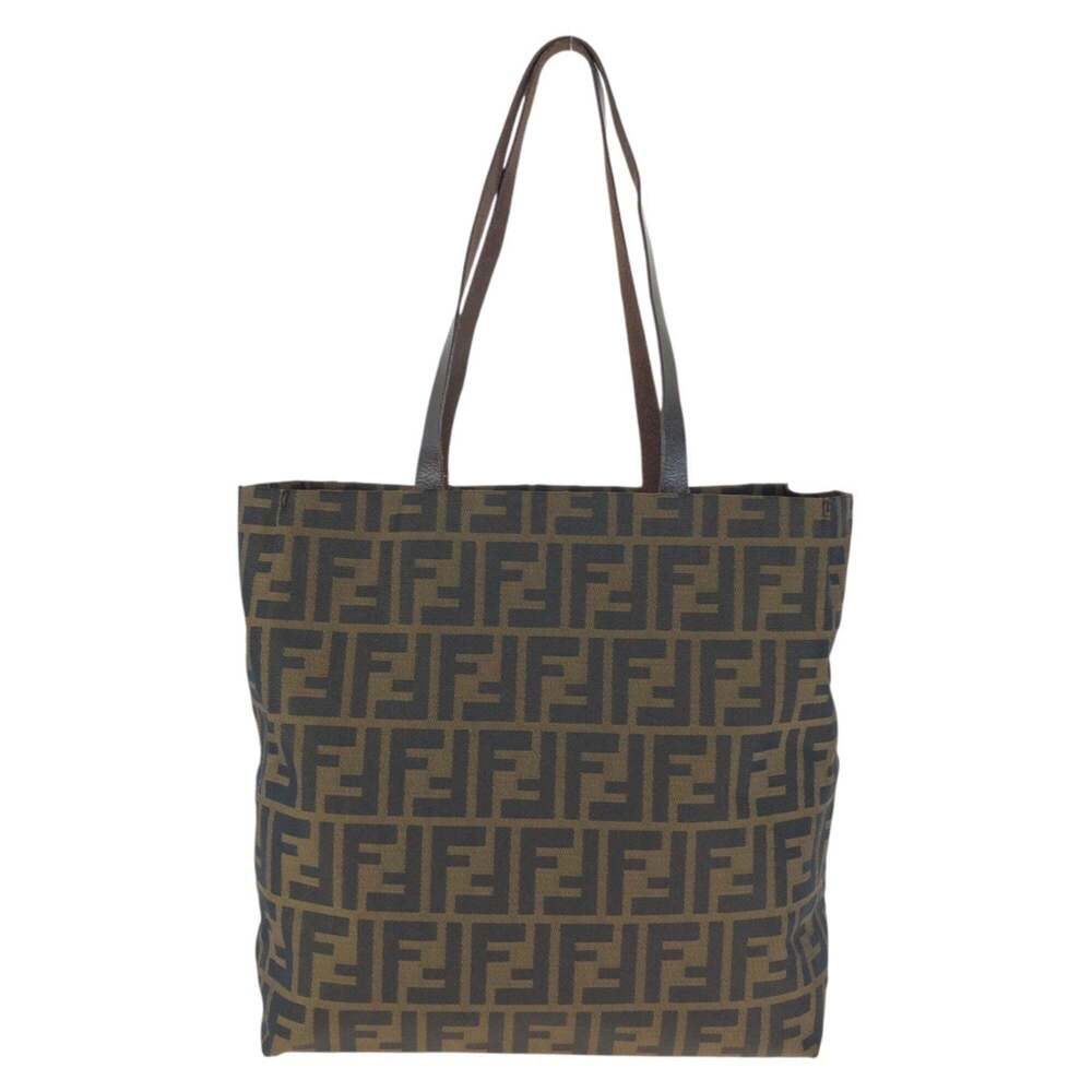 FENDI Zucca Brown Nylon Leather Tote Bag Shoulder for Women